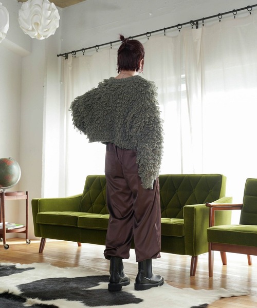 mimi toujours（ミミトゥジュール）の「ミックス フリンジ ショート丈 カーディガン mimi toujours×itsPeachi（カーディガン/ボレロ・レディース・ブラック/カーキ・フリー）」の4枚目の写真