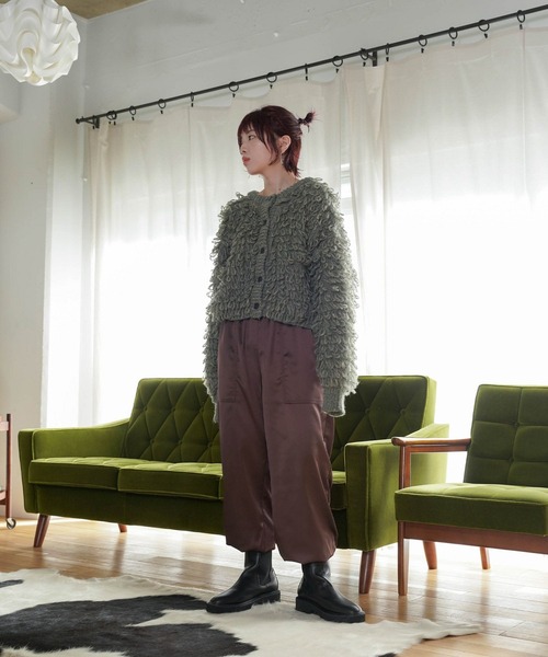 mimi toujours（ミミトゥジュール）の「ミックス フリンジ ショート丈 カーディガン mimi toujours×itsPeachi（カーディガン/ボレロ・レディース・ブラック/カーキ・フリー）」の6枚目の写真