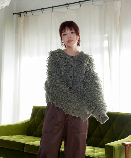 mimi toujours（ミミトゥジュール）の「ミックス フリンジ ショート丈 カーディガン mimi toujours×itsPeachi（カーディガン/ボレロ・レディース・ブラック/カーキ・フリー）」の7枚目の写真