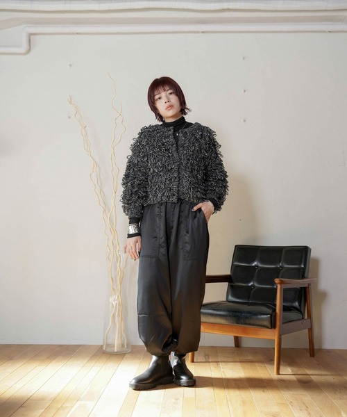 mimi toujours（ミミトゥジュール）の「ミックス フリンジ ショート丈 カーディガン mimi toujours×itsPeachi（カーディガン/ボレロ・レディース・ブラック/カーキ・フリー）」の10枚目の写真