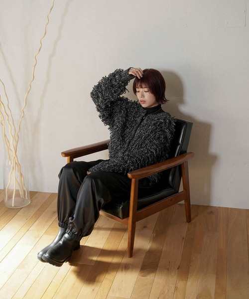 mimi toujours（ミミトゥジュール）の「ミックス フリンジ ショート丈 カーディガン mimi toujours×itsPeachi（カーディガン/ボレロ・レディース・ブラック/カーキ・フリー）」の11枚目の写真