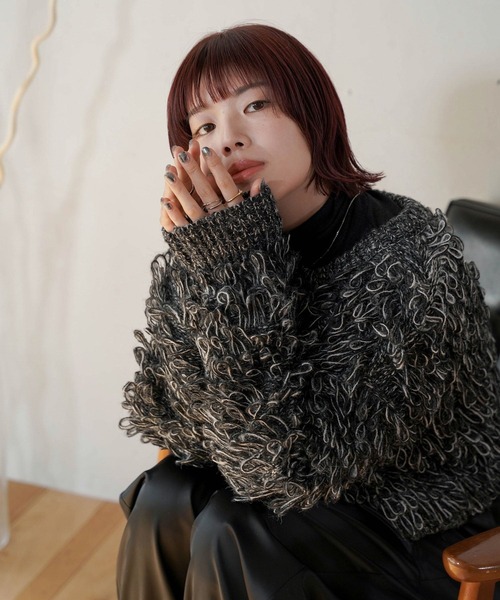 mimi toujours（ミミトゥジュール）の「ミックス フリンジ ショート丈 カーディガン mimi toujours×itsPeachi（カーディガン/ボレロ・レディース・ブラック/カーキ・フリー）」の12枚目の写真