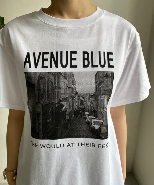 新品　DouDou AVENUE BLUE フォトTEE Tシャツ　カットソー セール】【WEB限定】AVENUE BLUE フォトTEE（Tシャツ/カットソー