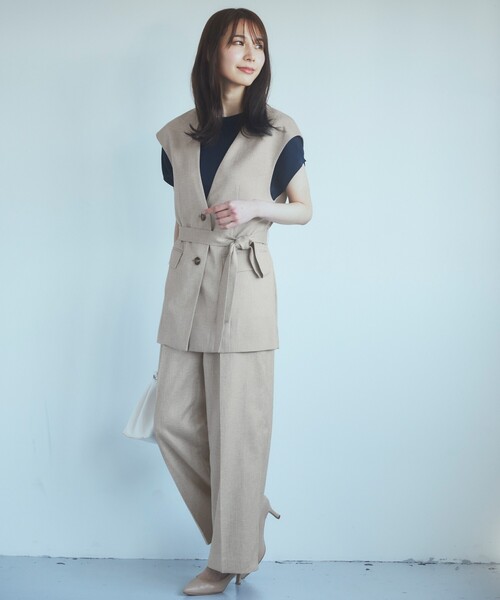 THE SHOP TK (ザ ショップ ティーケー )の「◆【セットアップ可】上品ミドル丈ジレ/洗濯機OK(ベスト・レディース・ベージュ/ネイビー・12/13)」の14枚目の写真