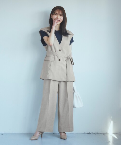 THE SHOP TK (ザ ショップ ティーケー )の「◆【セットアップ可】上品ミドル丈ジレ/洗濯機OK(ベスト・レディース・ベージュ/ネイビー・12/13)」の15枚目の写真
