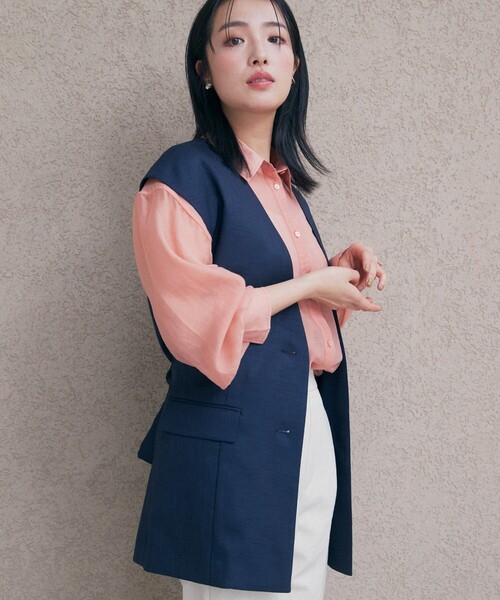 THE SHOP TK (ザ ショップ ティーケー )の「◆【セットアップ可】上品ミドル丈ジレ/洗濯機OK(ベスト・レディース・ベージュ/ネイビー・12/13)」の19枚目の写真