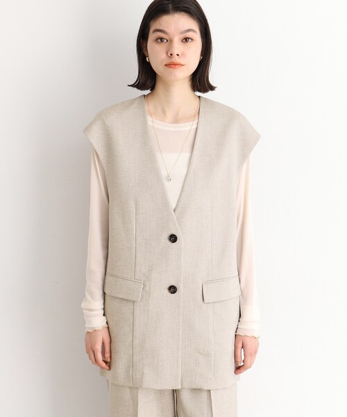 THE SHOP TK (ザ ショップ ティーケー )の「◆【セットアップ可】上品ミドル丈ジレ/洗濯機OK(ベスト・レディース・ベージュ/ネイビー・12/13)」の5枚目の写真