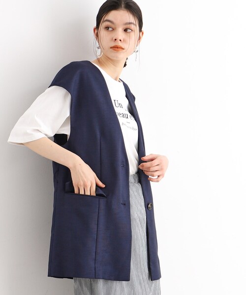 THE SHOP TK (ザ ショップ ティーケー )の「◆【セットアップ可】上品ミドル丈ジレ/洗濯機OK(ベスト・レディース・ベージュ/ネイビー・12/13)」の6枚目の写真