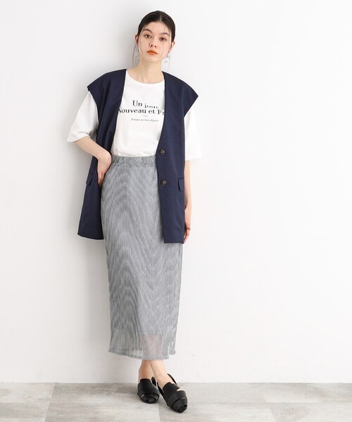 THE SHOP TK (ザ ショップ ティーケー )の「◆【セットアップ可】上品ミドル丈ジレ/洗濯機OK(ベスト・レディース・ベージュ/ネイビー・12/13)」の8枚目の写真