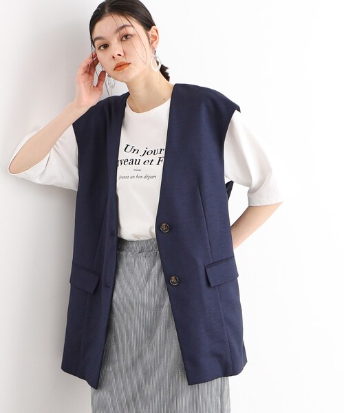 THE SHOP TK (ザ ショップ ティーケー )の「◆【セットアップ可】上品ミドル丈ジレ/洗濯機OK(ベスト・レディース・ベージュ/ネイビー・12/13)」の4枚目の写真