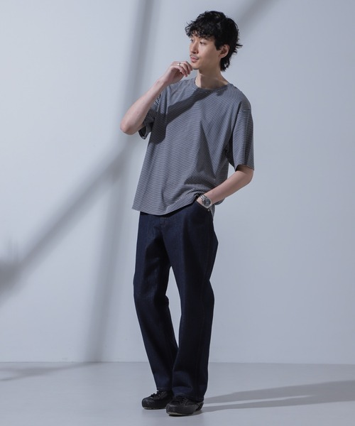 NANO universe(ナノユニバース)の「Anti Soaked(R) 汗染み防止 ピンボーダークルーネックTシャツ(Tシャツ/カットソー・メンズ・ホワイト/ブラウン/ネイビー・S/M/L)」の4枚目の写真