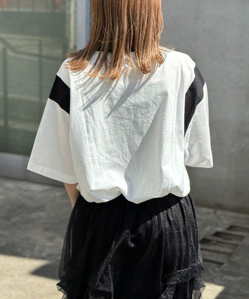 CIAOPANIC（チャオパニック）の「【ユニセックス】切替フットボールTシャツ（Tシャツ/カットソー・レディース・ブルー/ブラック/ピンク/ホワイト・FREE）」の7枚目の写真