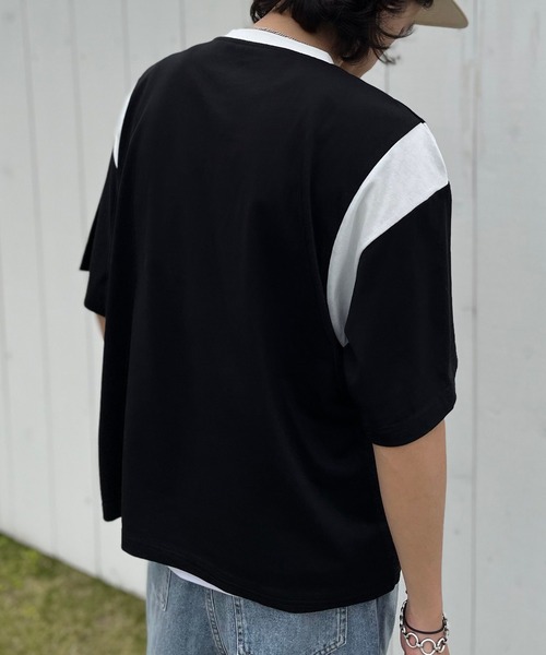 CIAOPANIC（チャオパニック）の「【ユニセックス】切替フットボールTシャツ（Tシャツ/カットソー・レディース・ブルー/ブラック/ピンク/ホワイト・FREE）」の14枚目の写真