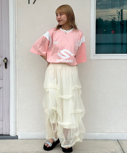 CIAOPANIC（チャオパニック）の「【ユニセックス】切替フットボールTシャツ（Tシャツ/カットソー・レディース・ブルー/ブラック/ピンク/ホワイト・FREE）」の16枚目の写真