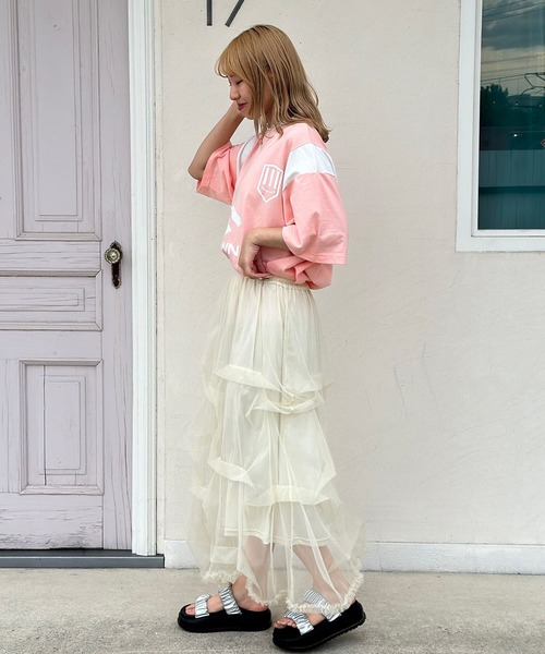 CIAOPANIC（チャオパニック）の「【ユニセックス】切替フットボールTシャツ（Tシャツ/カットソー・レディース・ブルー/ブラック/ピンク/ホワイト・FREE）」の20枚目の写真