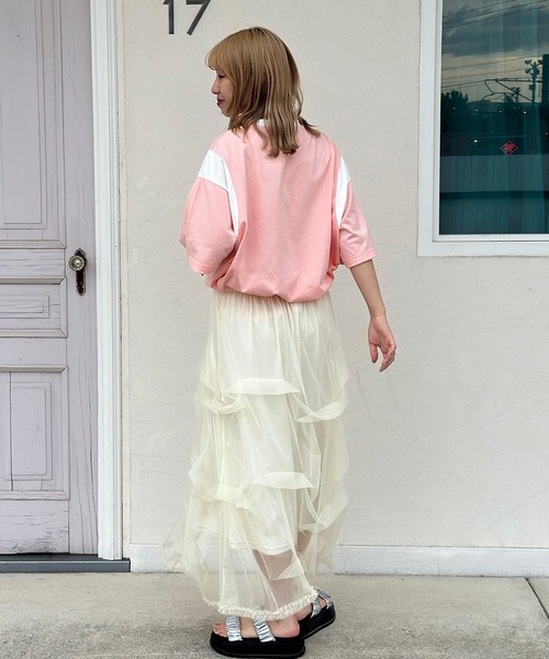 CIAOPANIC（チャオパニック）の「【ユニセックス】切替フットボールTシャツ（Tシャツ/カットソー・レディース・ブルー/ブラック/ピンク/ホワイト・FREE）」の21枚目の写真