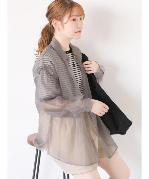 ehka sopo（エヘカソポ）の「袖2wayビッグシアーシャツ（シャツ/ブラウス・レディース・サックスブルー/グレー/オフホワイト/グリーン/ピンク・F）」の3枚目の写真