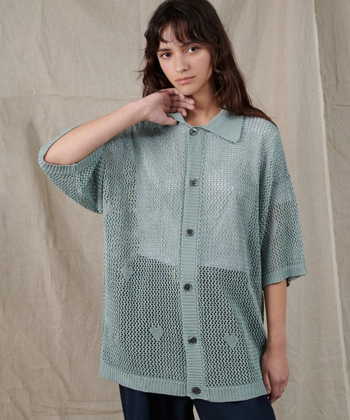 ONCILY(オンシェリー)の「HEART JACQUARD MESH SHIRT / ハートジャガードメッシュシャツ(シャツ/ブラウス・メンズ・グリーン/ブラック/ネイビー・SMALL/MEDIUM/LARGE)」の3枚目の写真