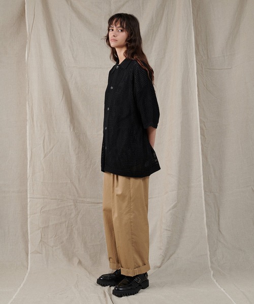 ONCILY(オンシェリー)の「HEART JACQUARD MESH SHIRT / ハートジャガードメッシュシャツ(シャツ/ブラウス・メンズ・グリーン/ブラック/ネイビー・SMALL/MEDIUM/LARGE)」の5枚目の写真