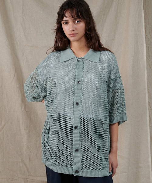 ONCILY(オンシェリー)の「HEART JACQUARD MESH SHIRT / ハートジャガードメッシュシャツ(シャツ/ブラウス・メンズ・グリーン/ブラック/ネイビー・SMALL/MEDIUM/LARGE)」の22枚目の写真