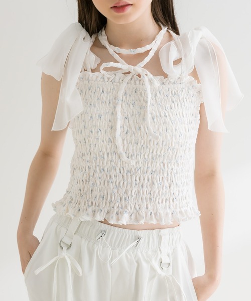 OLIVE des OLIVE（オリーブデオリーブ）の「肩リボンチョーカーキャミソール　1041060880（キャミソール・レディース・その他/ブラック/オフホワイト/ピンク・FREE）」の4枚目の写真