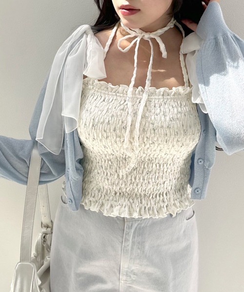 OLIVE des OLIVE（オリーブデオリーブ）の「肩リボンチョーカーキャミソール　1041060880（キャミソール・レディース・その他/ブラック/オフホワイト/ピンク・FREE）」の5枚目の写真