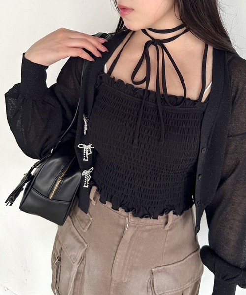 OLIVE des OLIVE（オリーブデオリーブ）の「肩リボンチョーカーキャミソール　1041060880（キャミソール・レディース・その他/ブラック/オフホワイト/ピンク・FREE）」の18枚目の写真