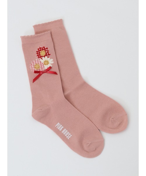 PINK HOUSE（ピンクハウス）の「ひな菊コサージュ柄ソックス（ソックス/靴下・レディース・キナリ/サックスブルー/ブラック/レッド/ピンク・フリー）」の17枚目の写真