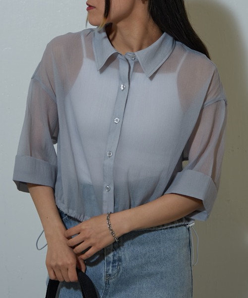 COLONY 2139(コロニートゥーワンスリーナイン)の「シアー裾ドロストクロップドシャツ(シャツ/ブラウス・レディース・サックスブルー/ブラック/グレー/オフホワイト・FREE)」の22枚目の写真