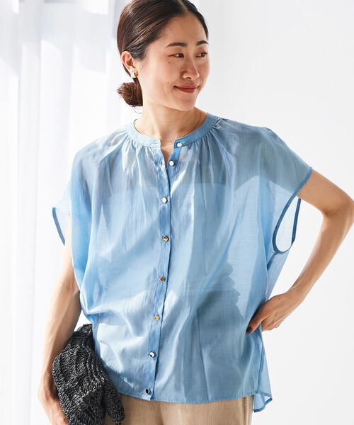 le.coeur blanc(ルクールブラン)の「《手洗い可能》シアーギャザー2WAYブラウス(シャツ/ブラウス・レディース・ピンク/ブラック/ブルー/オフホワイト・38)」の14枚目の写真