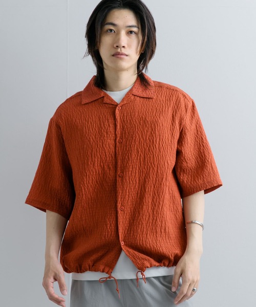 SENSE OF PLACE by URBAN RESEARCH（センスオブプレイスバイアーバンリサーチ）の「シアーレースドローコードオープンカラーシャツ（シャツ/ブラウス・メンズ・アイボリー/ネイビー/オレンジ・MEDIUM/LARGE）」の4枚目の写真