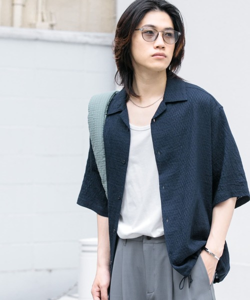 SENSE OF PLACE by URBAN RESEARCH（センスオブプレイスバイアーバンリサーチ）の「シアーレースドローコードオープンカラーシャツ（シャツ/ブラウス・メンズ・アイボリー/ネイビー/オレンジ・MEDIUM/LARGE）」の7枚目の写真