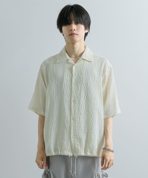 SENSE OF PLACE by URBAN RESEARCH（センスオブプレイスバイアーバンリサーチ）の「シアーレースドローコードオープンカラーシャツ（シャツ/ブラウス・メンズ・アイボリー/ネイビー/オレンジ・MEDIUM/LARGE）」の11枚目の写真