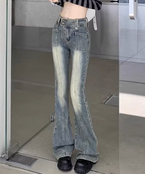 .KOM(ドットコム)の「A'GEM/9 × .kom 『.KOM/ドットケーオーエム』 ハイウエストフレアパンツ(デニムパンツ・レディース・ブルー/ブラック・M/S)」の20枚目の写真