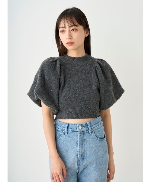 【SNIDEL】デザインスリーブクロップドニットプルオーバー SNIDEL（スナイデル）の「デザインスリーブクロップドニットプル