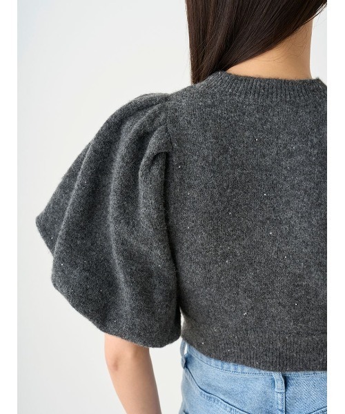 SNIDEL（スナイデル）の「デザインスリーブクロップドニットプル
