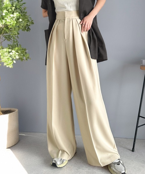 CRSTDIGAWEL jpress ツーインタックワイドスラックスパンツ　2 Center press two tuck wide straight slacks / センタープレス