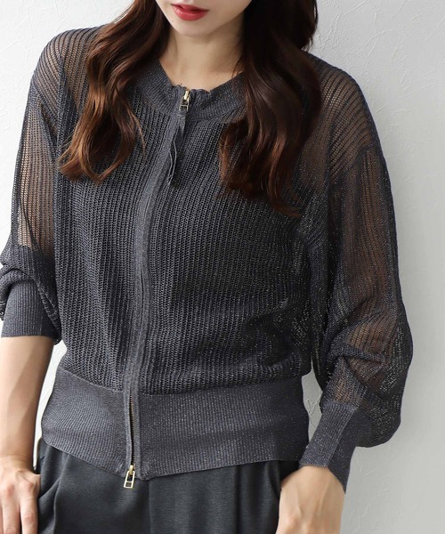 ラメニットジップカーディガン（カーディガン/ボレロ）｜Jines（ジネス）