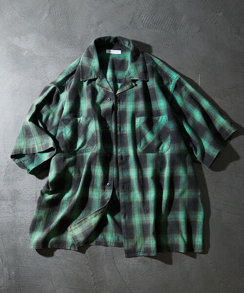 FREAK'S STORE（フリークスストア）の「FREAK’S STORE/フリークスストア TC BLEACH OMBRE OC SHIRT S/S オープンカラー オンブレチェック シャツ/ショートスリーブ/リラックスフィット/ブリーチ加工（シャツ/ブラウス・メンズ・グリーン/ホワイト/ブルー/ブラック・LARGE/MEDIUM）」の4枚目の写真