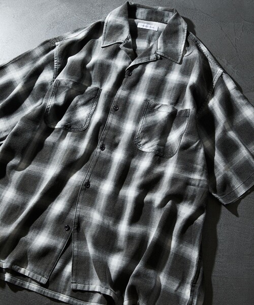FREAK'S STORE（フリークスストア）の「FREAK’S STORE/フリークスストア TC BLEACH OMBRE OC SHIRT S/S オープンカラー オンブレチェック シャツ/ショートスリーブ/リラックスフィット/ブリーチ加工（シャツ/ブラウス・メンズ・グリーン/ホワイト/ブルー/ブラック・LARGE/MEDIUM）」の6枚目の写真
