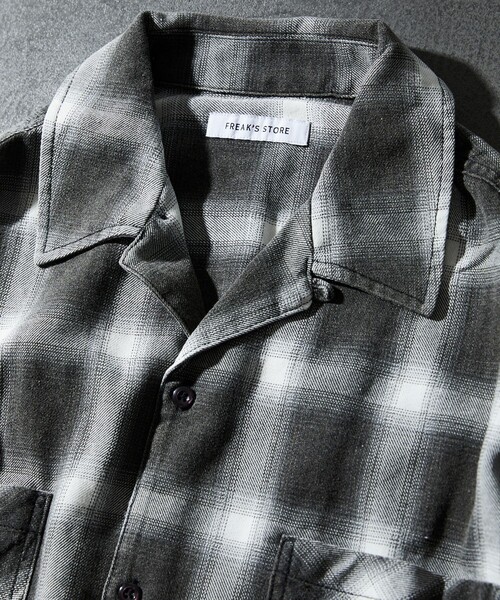 FREAK'S STORE（フリークスストア）の「FREAK’S STORE/フリークスストア TC BLEACH OMBRE OC SHIRT S/S オープンカラー オンブレチェック シャツ/ショートスリーブ/リラックスフィット/ブリーチ加工（シャツ/ブラウス・メンズ・グリーン/ホワイト/ブルー/ブラック・LARGE/MEDIUM）」の7枚目の写真