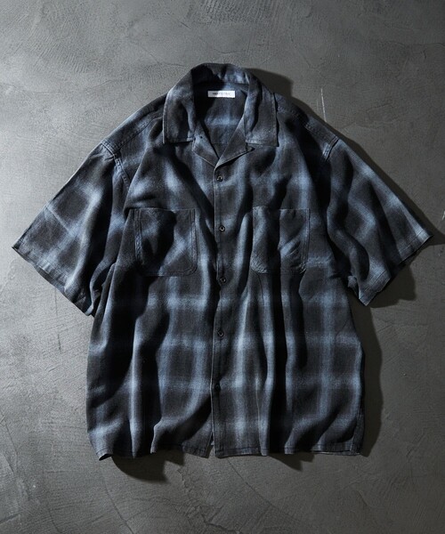 FREAK'S STORE（フリークスストア）の「FREAK’S STORE/フリークスストア TC BLEACH OMBRE OC SHIRT S/S オープンカラー オンブレチェック シャツ/ショートスリーブ/リラックスフィット/ブリーチ加工（シャツ/ブラウス・メンズ・グリーン/ホワイト/ブルー/ブラック・LARGE/MEDIUM）」の10枚目の写真