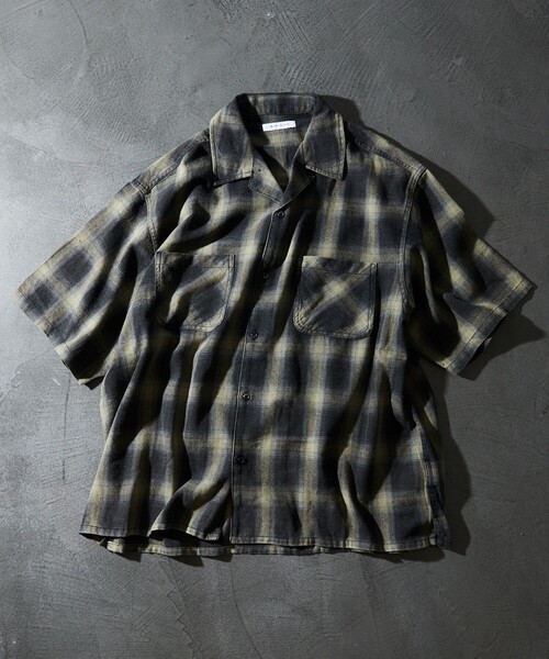 FREAK'S STORE（フリークスストア）の「FREAK’S STORE/フリークスストア TC BLEACH OMBRE OC SHIRT S/S オープンカラー オンブレチェック シャツ/ショートスリーブ/リラックスフィット/ブリーチ加工（シャツ/ブラウス・メンズ・グリーン/ホワイト/ブルー/ブラック・LARGE/MEDIUM）」の14枚目の写真