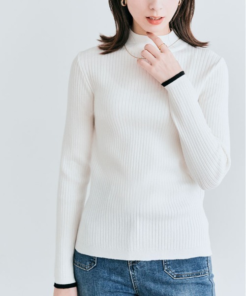 kirakiraShop(キラキラショップ)の「袖配色 リブパイピング ハイネック プルオーバー(ニット/セーター・レディース・モカ/オフホワイト/ブルー系その他/ホワイト系/ブラック・L/M)」の9枚目の写真
