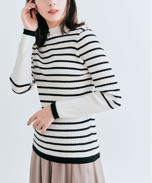 kirakiraShop(キラキラショップ)の「袖配色 リブパイピング ハイネック プルオーバー(ニット/セーター・レディース・モカ/オフホワイト/ブルー系その他/ホワイト系/ブラック・L/M)」の21枚目の写真
