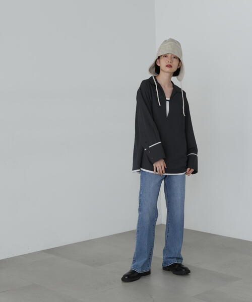 N.(N. Natural Beauty Basic)(エヌエヌナチュラルビューティーベーシック)の「◆オーバーサイズスキッパーシャツ(シャツ/ブラウス・レディース・ブラウン/チャコールグレー/ナチュラル・MEDIUM)」の7枚目の写真