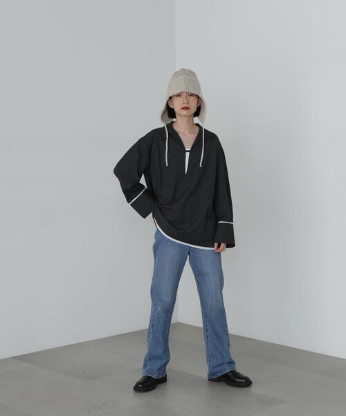 N.(N. Natural Beauty Basic)(エヌエヌナチュラルビューティーベーシック)の「◆オーバーサイズスキッパーシャツ(シャツ/ブラウス・レディース・ブラウン/チャコールグレー/ナチュラル・MEDIUM)」の10枚目の写真