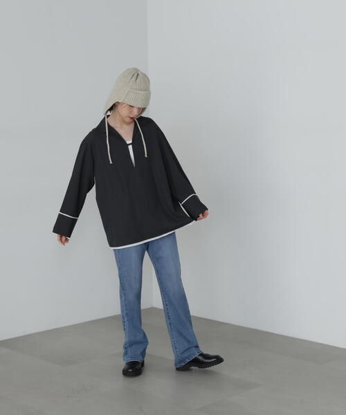 N.(N. Natural Beauty Basic)(エヌエヌナチュラルビューティーベーシック)の「◆オーバーサイズスキッパーシャツ(シャツ/ブラウス・レディース・ブラウン/チャコールグレー/ナチュラル・MEDIUM)」の11枚目の写真