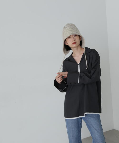 N.(N. Natural Beauty Basic)(エヌエヌナチュラルビューティーベーシック)の「◆オーバーサイズスキッパーシャツ(シャツ/ブラウス・レディース・ブラウン/チャコールグレー/ナチュラル・MEDIUM)」の12枚目の写真