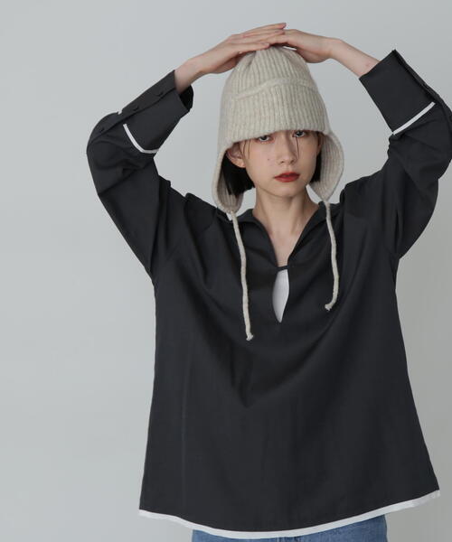 N.(N. Natural Beauty Basic)(エヌエヌナチュラルビューティーベーシック)の「◆オーバーサイズスキッパーシャツ(シャツ/ブラウス・レディース・ブラウン/チャコールグレー/ナチュラル・MEDIUM)」の13枚目の写真